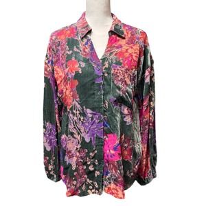 Jodifl Floral Velvet Button Down Blouse Size Large‎